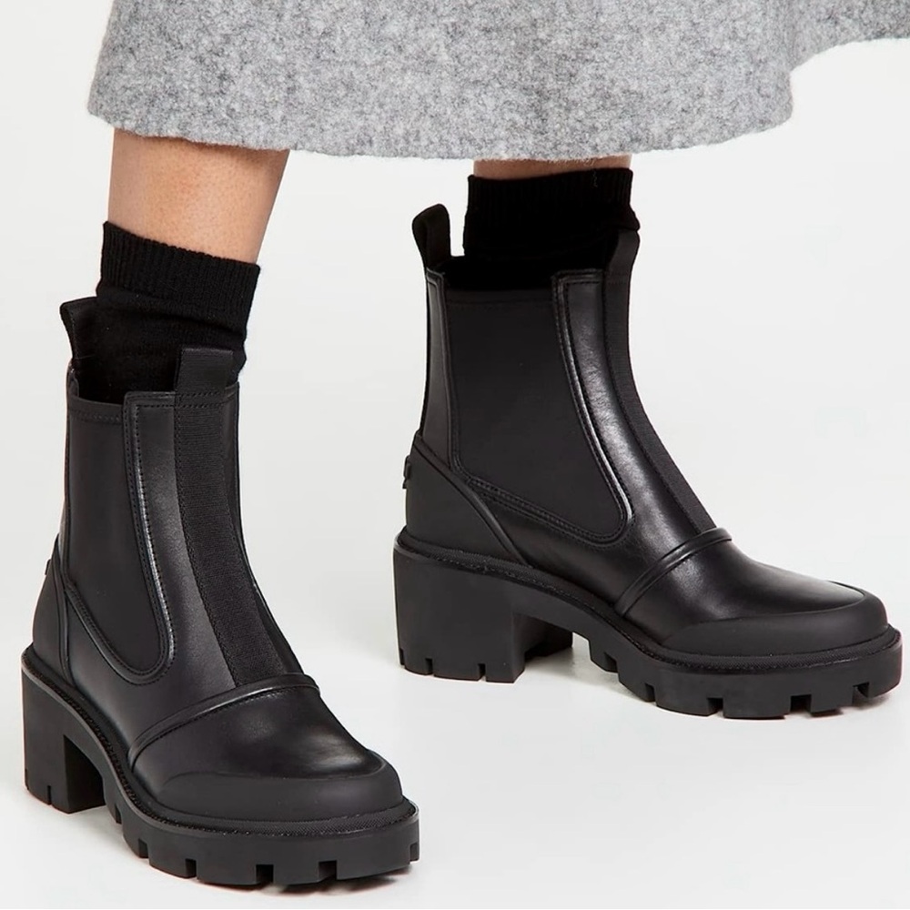 TORY BURCH Chelsea Lug Sole Ankle Boots Calf Leather/Neoprene Webbing